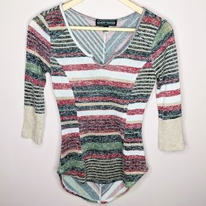 Almost Famous Striped V-Neck 3/4 Sleeve Shirt